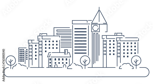 simple flat line illustraion of city and town photo