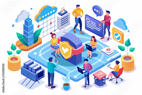  Depict the process of developing security strategies for smart contracts  showing auditors working together  vector illustration