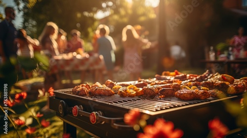 Barbecue grill during party at backyard