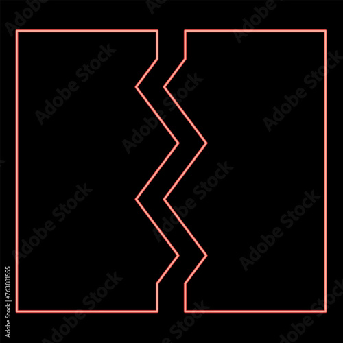 Neon breach broken torn tear object document red color vector illustration image flat style