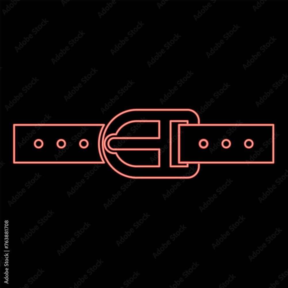 Neon pants belt leather strapping with buckle trouser red color vector illustration image flat style