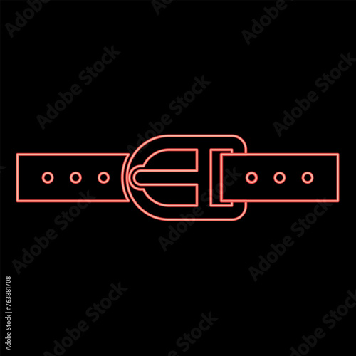 Neon pants belt leather strapping with buckle trouser red color vector illustration image flat style