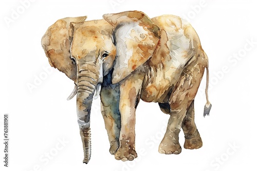 A Elephant cute hand draw watercolor white background. Cute animal vocabulary for kindergarten children concept.