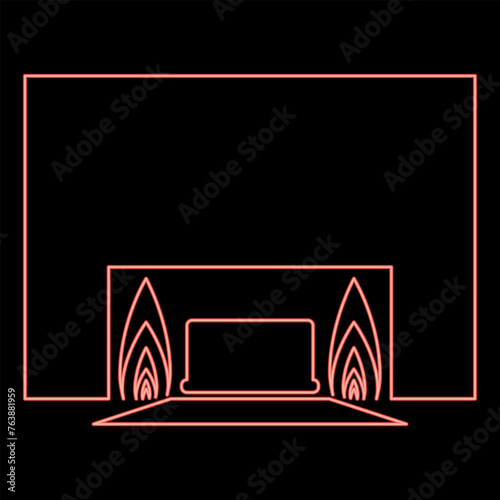 Neon crematorium cremation process of cremation crematory equipment red color vector illustration image flat style