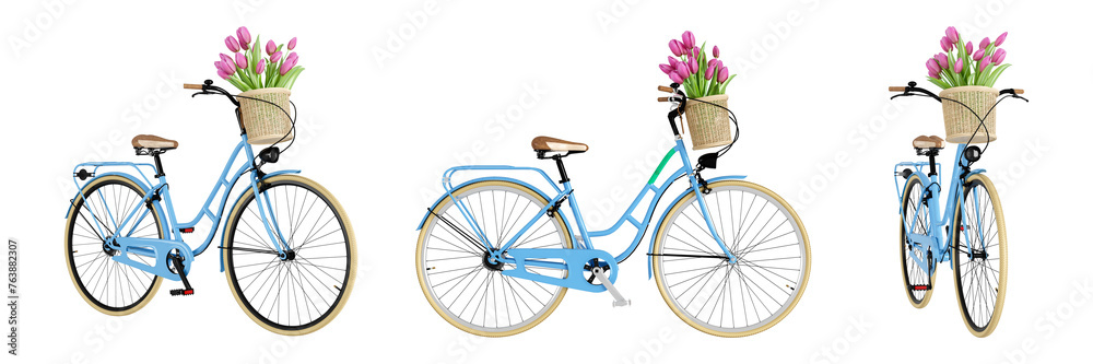 Bicycle and flowers isolated on white