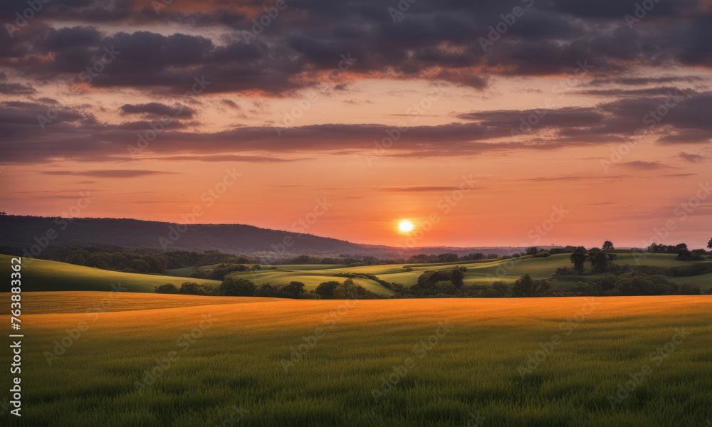 orange sunset over the fields