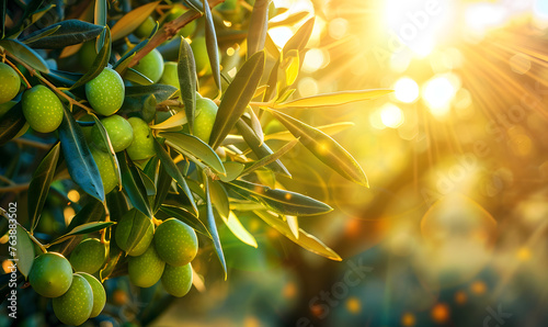 close up of a bunch of green olives on a tree, Generative AI