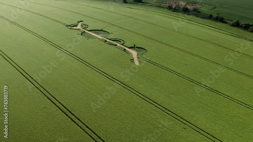 Winterbourne Basset crop circle aerial view looking down at Barley field pattern destroyed by Wiltshire farmer photo