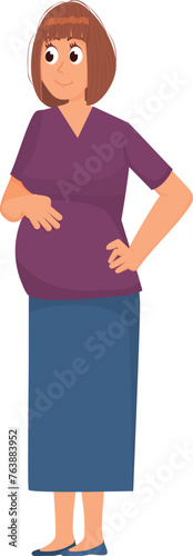 Pregnant woman. Cartoon expecting female character. Baby waiting