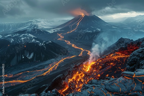 Long exposure beautiful high angle view landscape photography of Acatenango Volcano