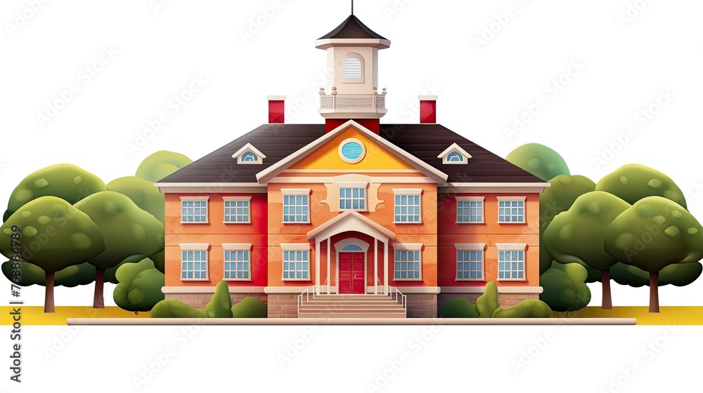 Obraz premium Isolated School Building on a Clean White Background
