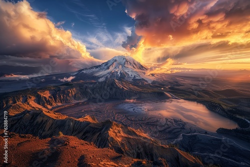 Long exposure beautiful high angle view landscape photography of Acatenango Volcano