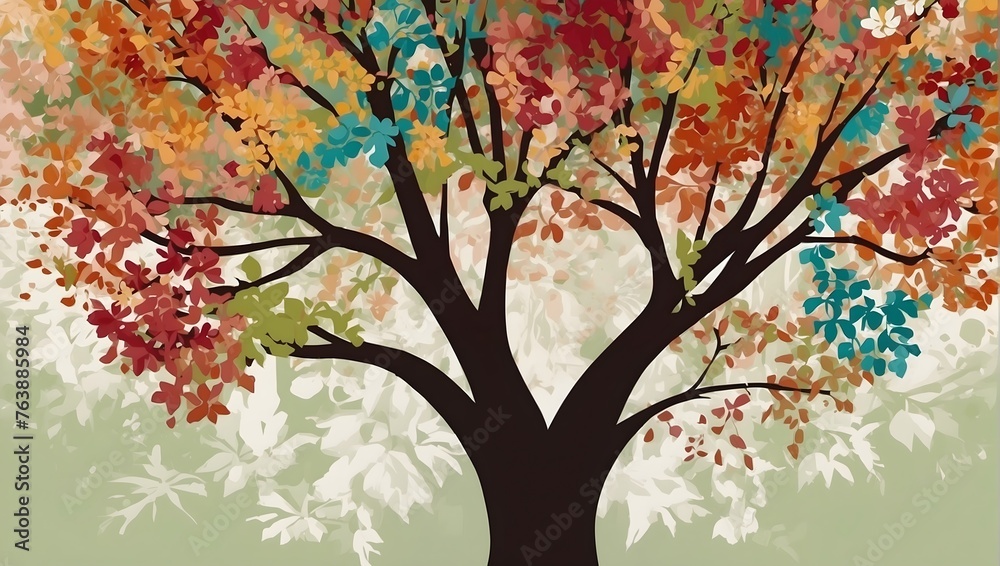 A floral tree scene with a focus on the dynamic interplay of colors in the foliage Generative AI A floral tree scene with a focus on the dynamic interplay of colors in the foliage Generative AI