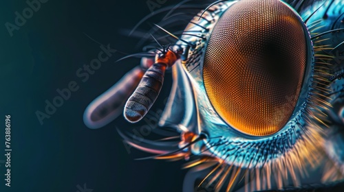 Detailed view of a fly's eyeball close up. Perfect for educational purposes or scientific presentations. © abdul kahfi