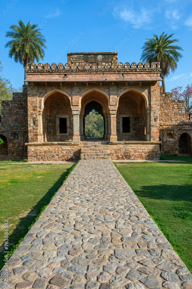 The Isa Khan Garden Tomb at Delhi India. This octagonal tomb known for its sunken garden was built for a noble in the Humayun's Tomb complex.