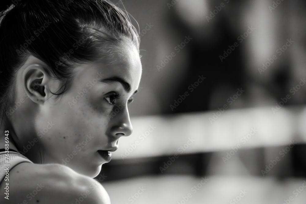 female gymnast pausing before floor routine, composed female gymnast pausing before floor routine, composed