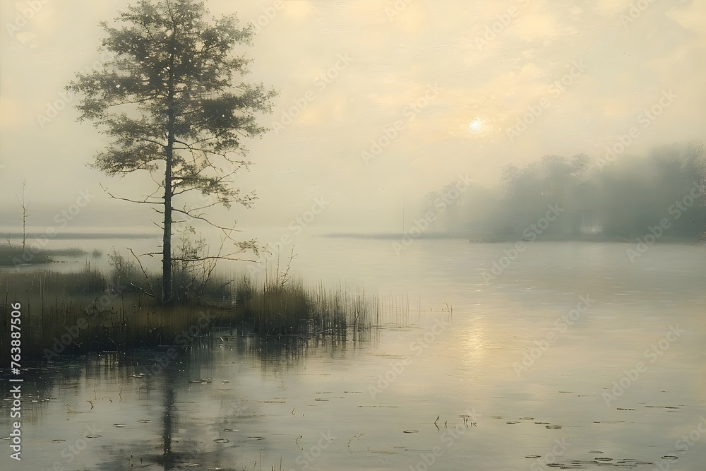 Lone Tree by Foggy Lake