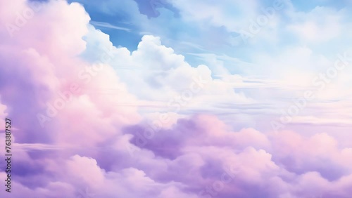 Watercolor cloudy sky animation in pastel colors with pan effect. High quality 4k footage.