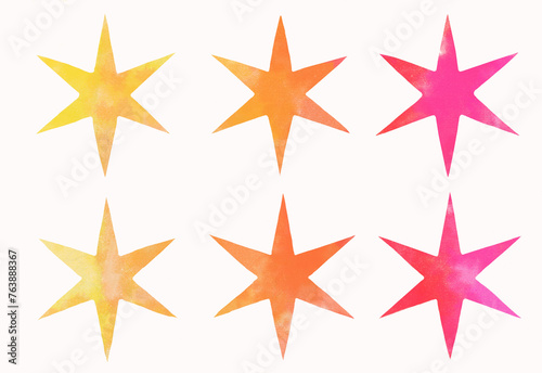 Hand-drawn watercolor illustration on a white background of a set of bright six-pointed stars. For design. decorations, combinations.