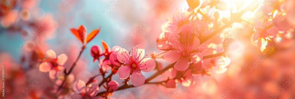 pink flowers background, spring weather banner, poster, spring weather background, spring background