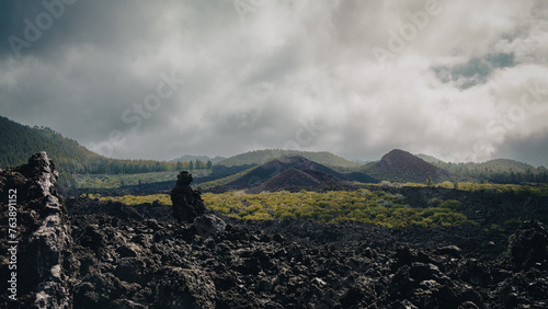 Volcanic landscape with cold lava flows