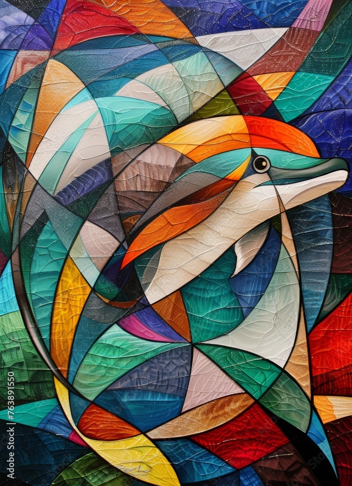 Fototapeta premium Line art, abstract painting, geometric lines, art creation, dolphin lines, visual arts