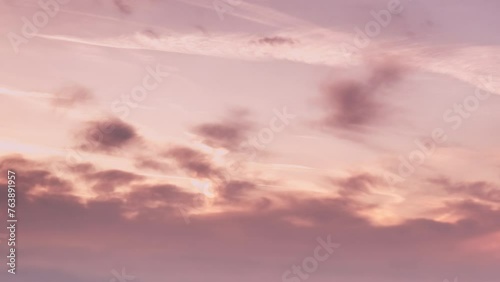 Pink orange and purple cirrus clouds - Colorful sunset timelapse slow motion (ID: 763891957)