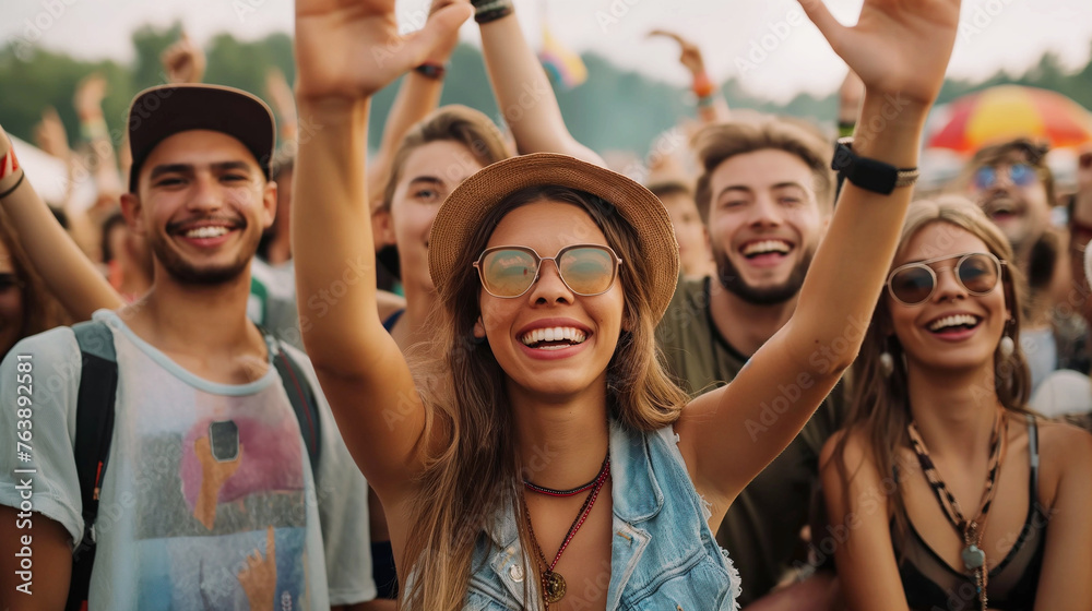 Group of people during a music festival Group of people during a music festival