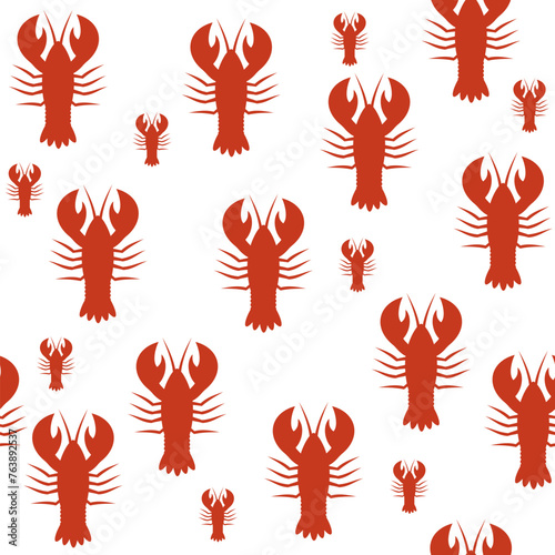 Seamless pattern with crayfishes or lobsters isolated on white background