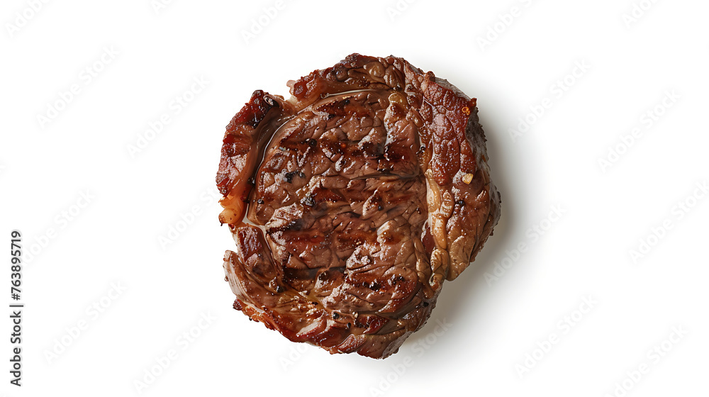 juicy steak, top view, completely white background. Generative Ai
