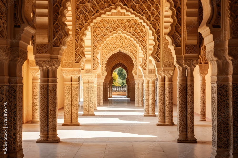 The ornate arches of the Alhambra in Granada, Spain.