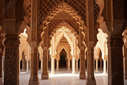 The ornate arches of the Alhambra in Granada, Spain.
