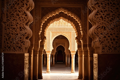 The ornate arches of the Alhambra in Granada, Spain.