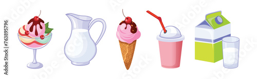 Dairy Product and Fresh Milk Produce Food Vector Set