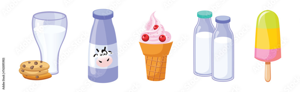 Dairy Product and Fresh Milk Produce Food Vector Set Dairy Product and Fresh Milk Produce Food Vector Set