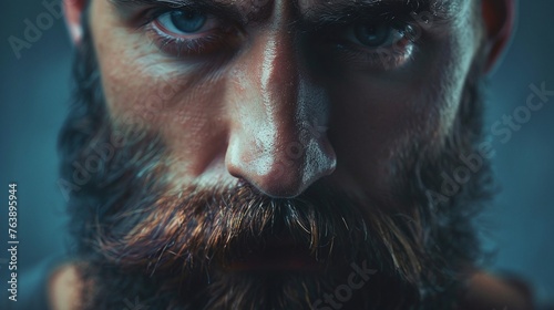 closeup of a beard handsome man isolated on a fashion background