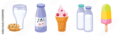 Dairy Product and Fresh Milk Produce Food Vector Set