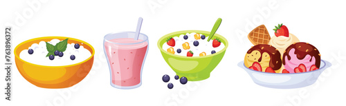 Dairy Product and Fresh Milk Produce Food Vector Set