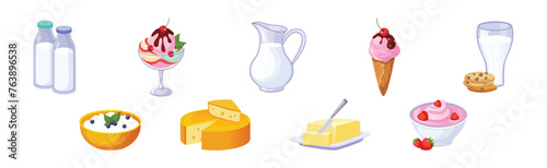 Dairy Product and Fresh Milk Produce Food Vector Set