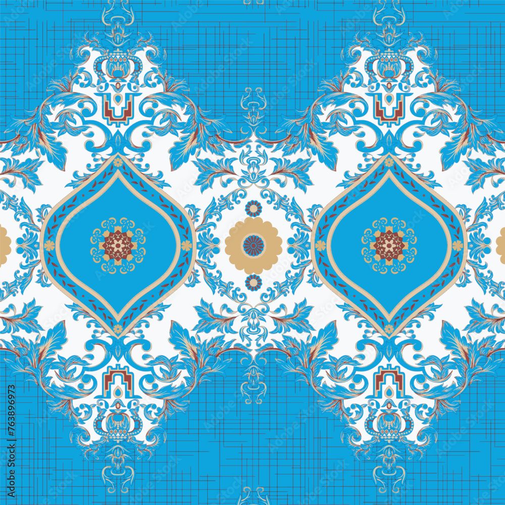 Ornamental damask seamless fabric pattern.
