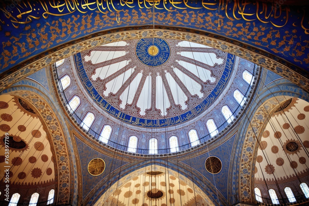 The detailed patterns on the Blue Mosque in Istanbul, Turkey.