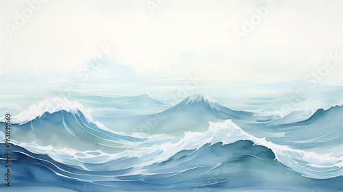The watercolor illustration showcases elegant ocean waves, capturing their fluid motion and the tranquil essence of the sea.