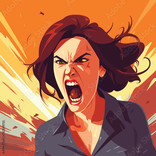 Anger rage and negative emotions concept. Fictitious woman feeling furious aggressive and angry vector illustration