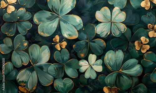 Lush clovers with a touch of gold  Generative AI