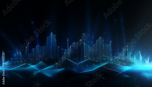 Blue hologram rising stock chart background. Background with stock chart concept.