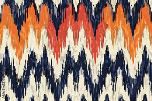 Ikat abstract seamless pattern. Folk background with chevron shapes