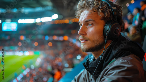 Man wearing headphones in stadium © Kateryna