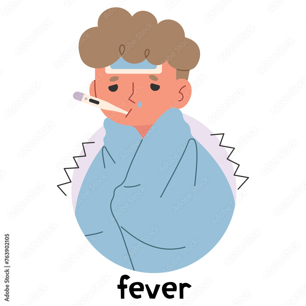 Fever 3 cute on a white background, vector illustration.
