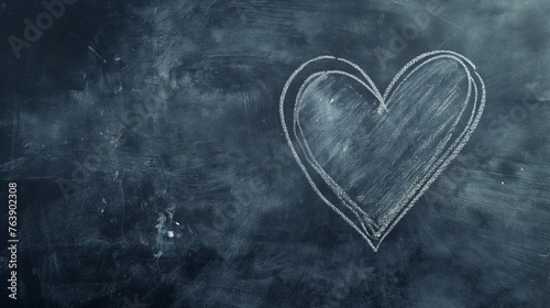 chalk hand-drawn heart shape with copy space top view, heart shape hand-drawn with chalk closeup, heart shape 