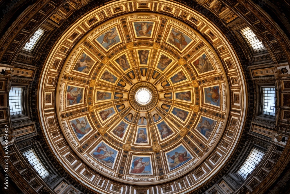 The intricate patterns on the dome of St. Peter's Basilica in Vatican City.